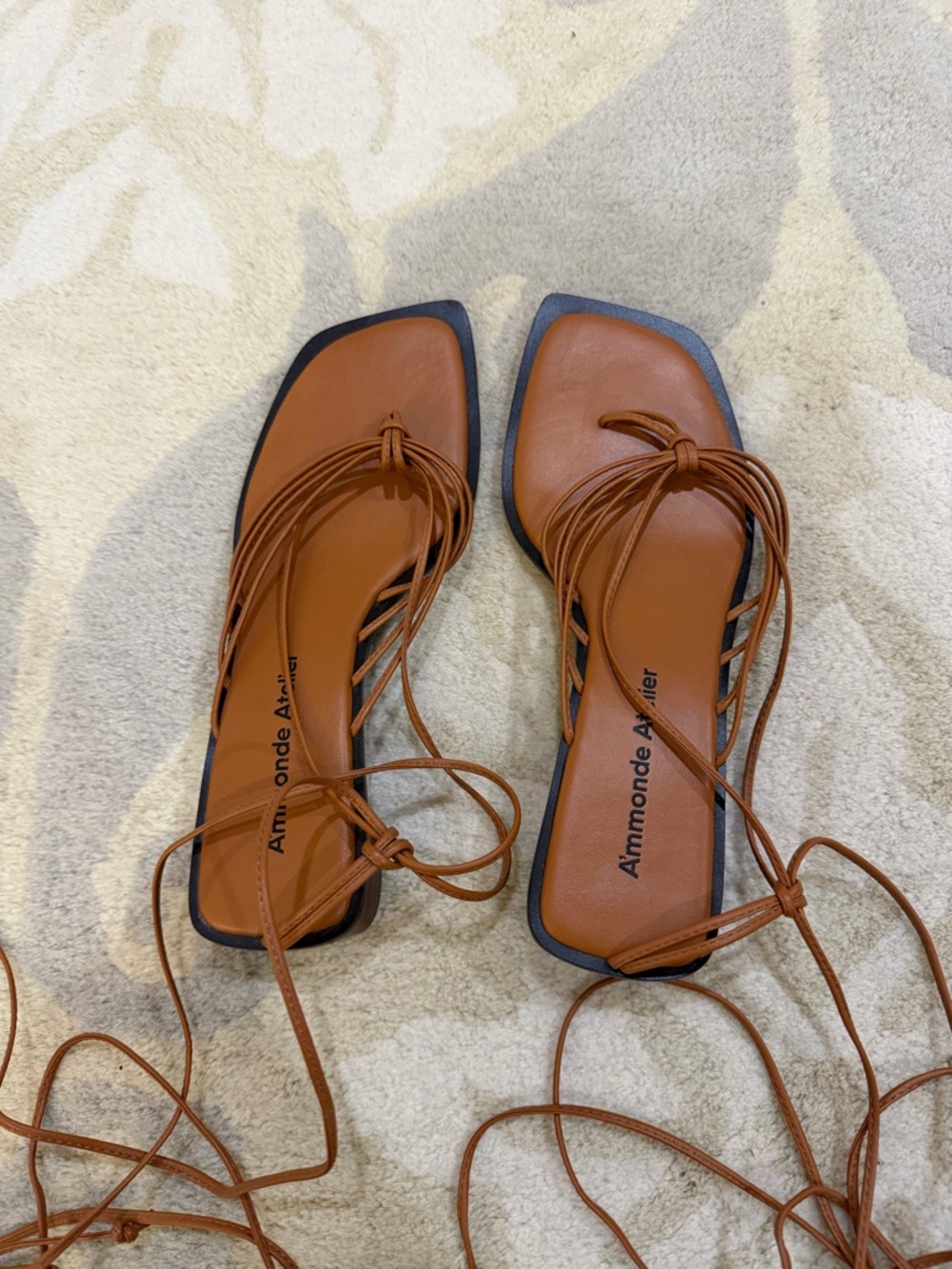 Alexandre Birman Cognac Lace-Up Square-Toe Sandals